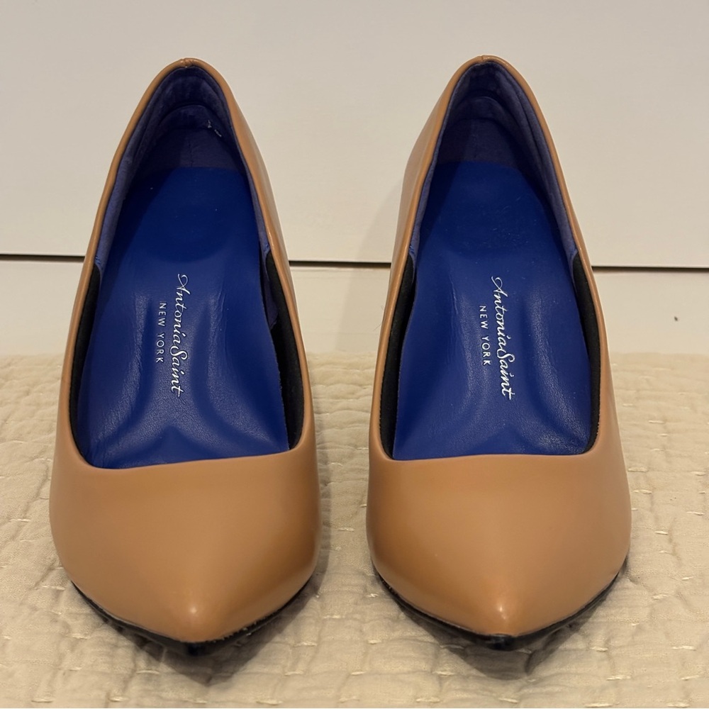 Antonia Saint | WIDE WIDTH Victoria Tan Leather Pointed Toe Heels Women's 7.5 C